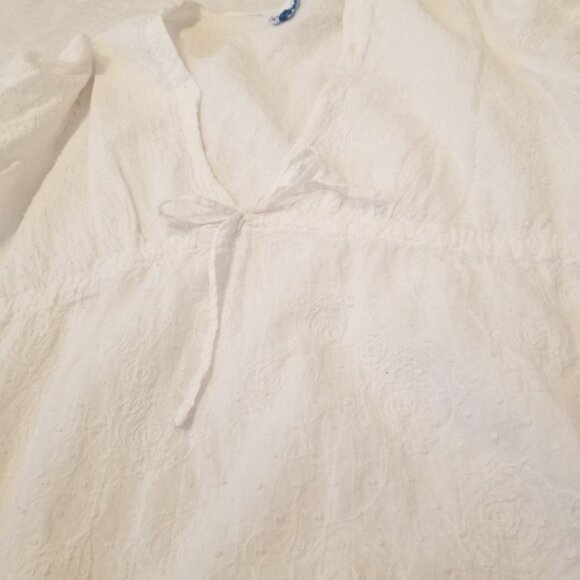 100% Cotton Resort Wear White Floral Textured Bikini Coverup Dress Women Medium - Picture 8 of 14